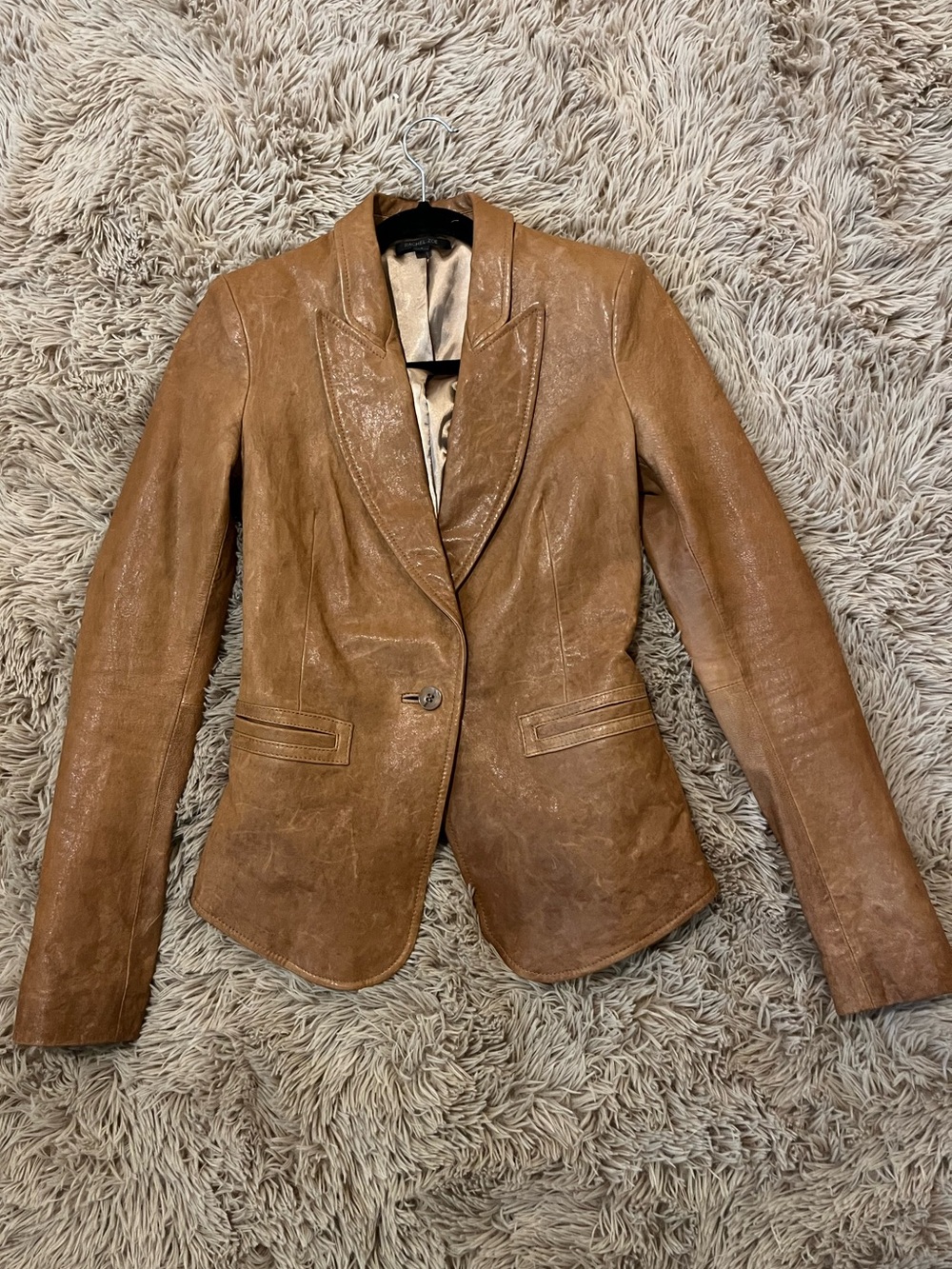 Rachel Zoe Tan Leather Single-Button Blazer 4